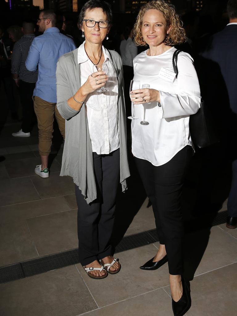 Sara Eastwood and Renee Guillien at the Green Deck, Parliament House for the opening night of Queensland’s premier international tech and innovation event QODE. Picture: AAP Image/Josh Woning