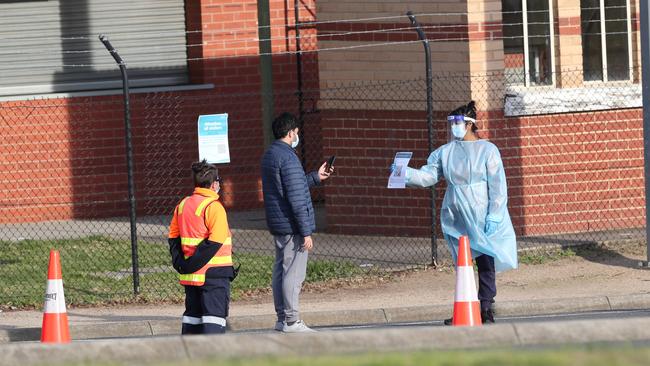 A Covid-19 pop-up site at the Epping Soccer Stadium on Monday afternoon. Picture: NCA NewsWire / David Crosling