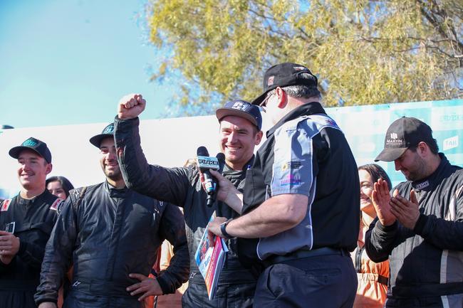 Jack Rhodes and Dave Pullino were crowned the Kings of the Desert for the 2019 Tatts Fine Desert Race. Pic: MATT HENDERSON