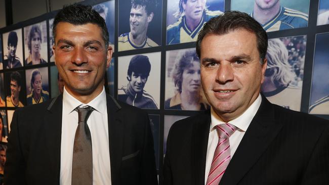 John Aloisi (L) wants an Australian coach to replace Ange Postecoglou as the head coach of the Socceroos. Picture: David Caird