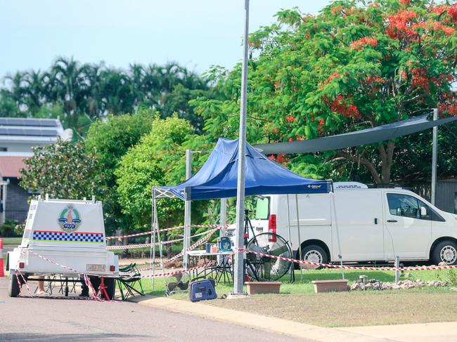 NT police investigators still at the scene of a womanÃs death on Stewart Court . Leanyer.Picture: Glenn Campbell