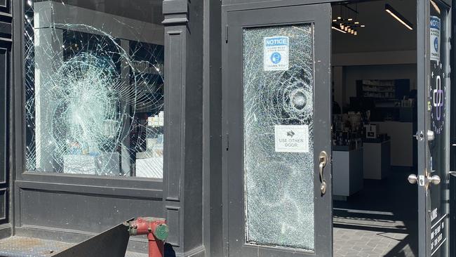 Georgina Burke's front door where rioters destroyed the entrance. Pic: Supplied