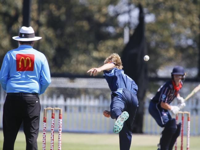 Manly’s Murray Moran targets the stumps. Picture Warren Gannon Photography