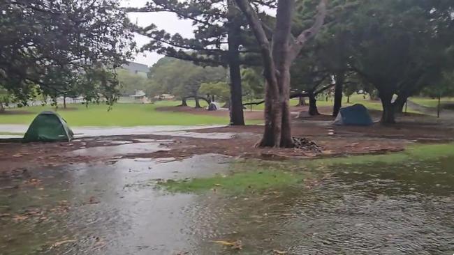 Video of the park inundated by rain has spread online. Picture: Reddit / Paul Slater