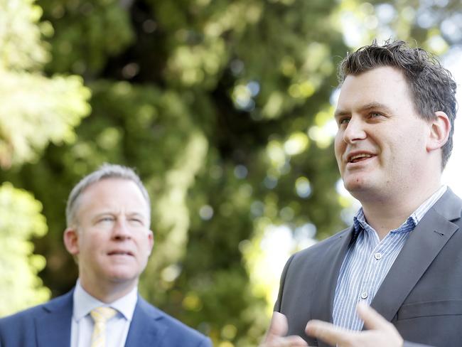 Premier Will Hodgman (left) and Luke Martin. Tourism Industry Council of Tasmania chief Luke Martin said he doesn’t support a visitor levy.. Picture: RICHARD JUPE