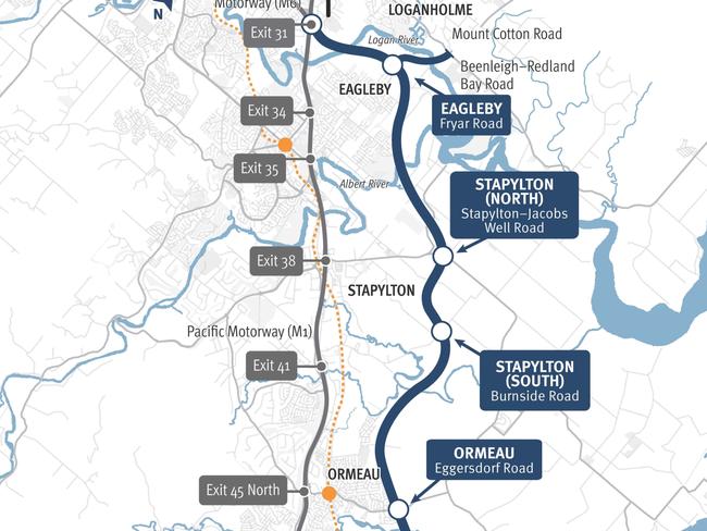 Map of the Coomera Connector Stage 2 route from Coomera to Loganholme.