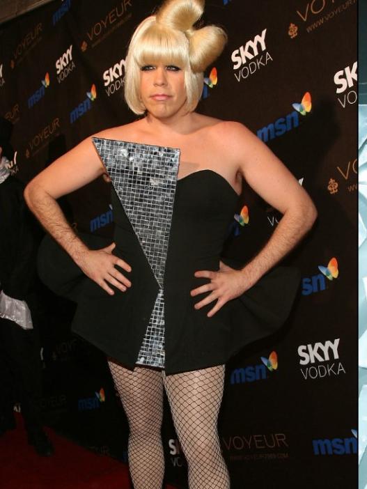 Perez Hilton dressed as Lady Gaga for Halloween.