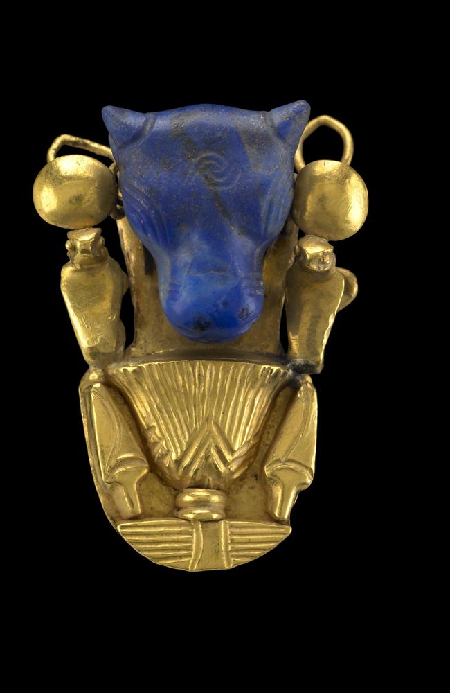 Bull’s head ornament (gold and lapis lazuli) (about 1069-664 BC). Picture: The Trustees of the British Museum