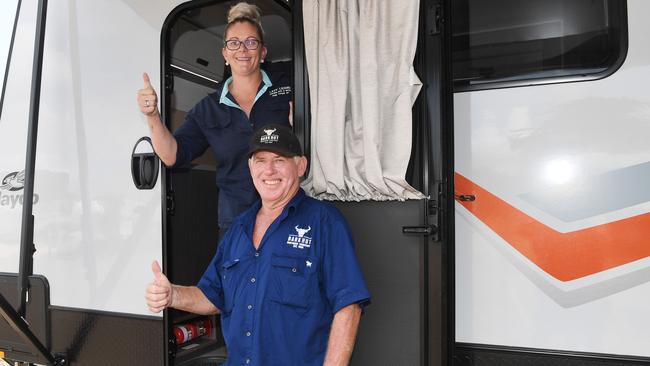 Owner of the Bark Hut Inn Grahame Wilcox and Shannon Mentiplay from Lazy Lizards. Picture Katrina Bridgeford.