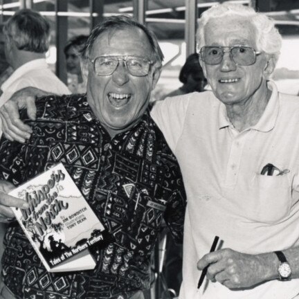 Former Northern Territory News photographer Joe Karlhuber with the paper’s crusading editor Jim Bowditch at the 1993 launch of Bowditch’s book, Whispers from the North.