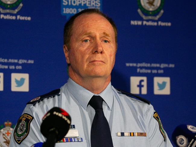 NSW Assistant Police Commissioner Michael Fitzgerald fronts the media. Picture: NewsWire/ Gaye Gerard