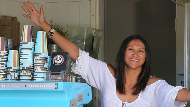 Paola Pearse, co-owner of Nook Espresso which won the Bulletin's Top 10 holes in the wall list, at work at Burleigh Heads. Picture Glenn Hampson