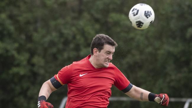 West Wanderers keeper Matthew Willocks. 2021 TFL - Premier Men. St Albans vs West Wanderers. Sunday, March 21, 2021. Picture: Nev Madsen.
