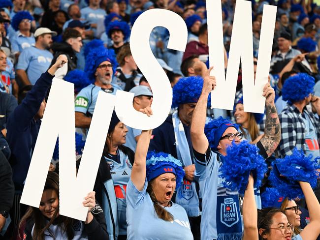 BRISBANE, AUSTRALIA - NewsWire Photos - MAY 28, 2025.NSW Blues fans at Suncorp Stadium in Brisbane for game one of the State of Origin series. Picture: Dan Peled / NewsWire