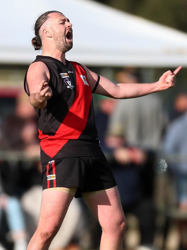 Waaia’s Dylan Moncur celebrates on the final siren.