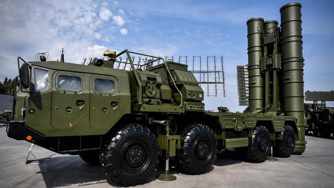 A Russian S-400 anti-aircraft missile launching system is displayed at the exposition field in Kubinka Patriot Park outside Moscow in 2017.