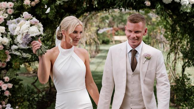 Star jockeys Jamie Kah and Ben Melham got married on Sunday. Picture: Katie Harmsworth ,