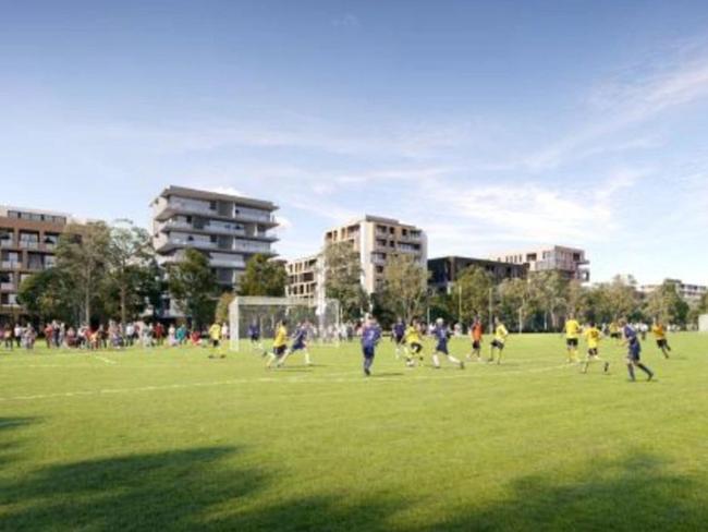 Artist's impressions of one of the sporting fields proposed for the Leppington Masterplan.