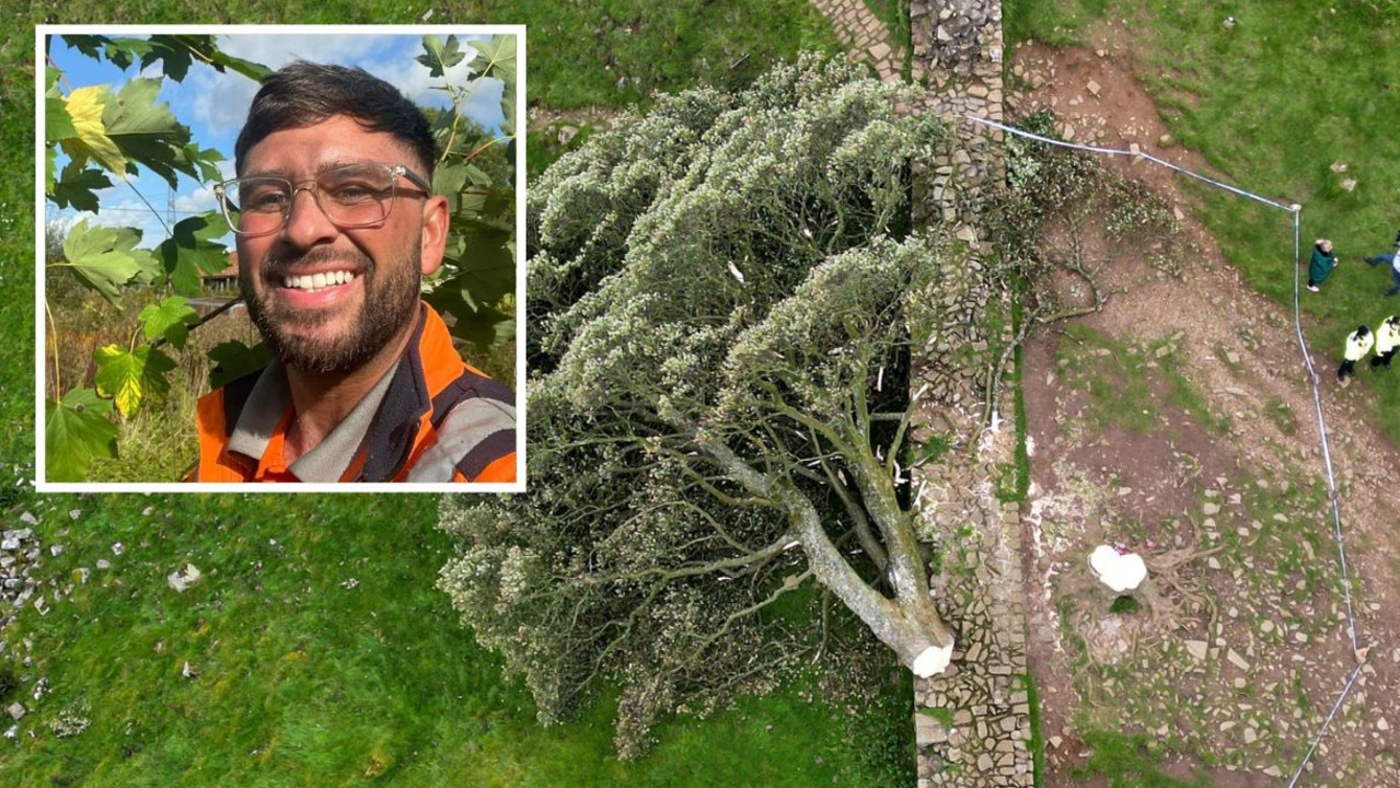 Kieran Chapman has been left ‘devastated’ after a sapling he planted at the site of the Sycamore Gap tree was removed. Picture: Jeff J Mitchell/Getty/Facebook