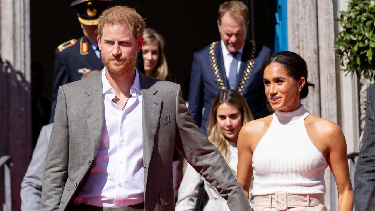 Prince Harry, Duke of Sussex and Meghan, Duchess of Sussex depart after a visit to Dusseldorf town hall as part of the Invictus Games Dusseldorf 2023. Picture: Joshua Sammer/Getty Images for Invictus Games Dusseldorf 2023.