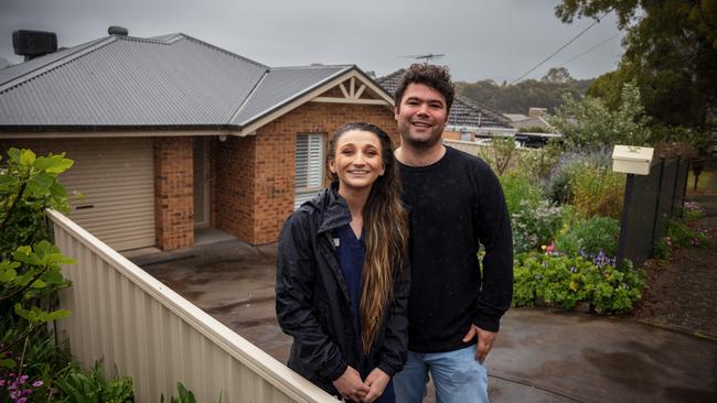 Mercedes Ferdinands and Alex Corbally-Vaselli settled on their first home in Adelaide on Friday. South Australia experienced the most significant decline in affordability over the past year, according to PropTrack. Picture Matt Turner