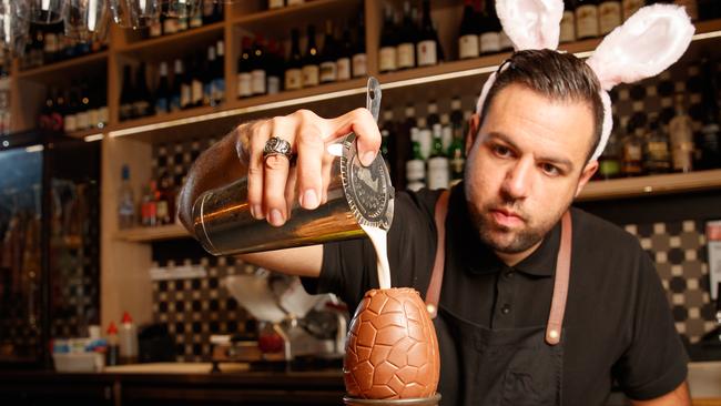 De Sa preparing a Cadbury Creme Egg flavoured Cocktail at The Noble Gentleman. Picture: Matt Turner.