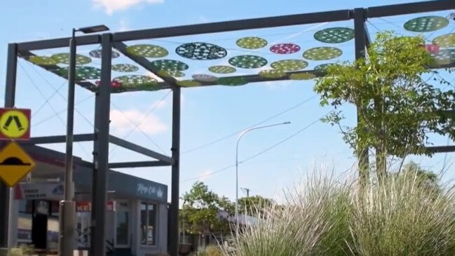 Some of the colourful shade discs that Logan City Council has hung above a walkway in Beenleigh and above the town square as part of a $5 million facelift.