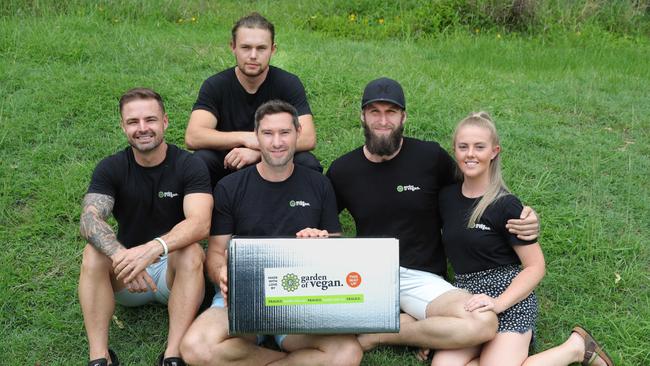 Co Owners at Garden of Vegan at West Burleigh are from left, Benny Walker, Druen Dorn, Gareth Sharples, Damien Turner and Mel Phillips. Picture: Glenn Hampson