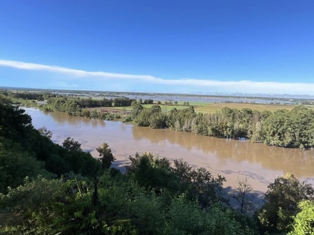 The Hawkesbury River overflowing its banks at Freemans Reach, as seen from The Terrace on Saturday. Picture: Allison de Vocht