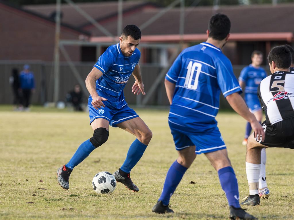 Maysar Qaso of Rockville Rovers against Willowburn in Toowoomba Football League Premier Men round 13 at Captain Cook reserve, Sunday, June 20, 2021. Picture: Kevin Farmer