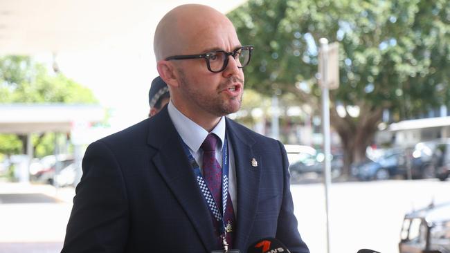 Queensland Police Union president Shane Prior comments on staffing woes outside the Cairns Police Headquarters on Sheridan St. Picture: Peter Carruthers