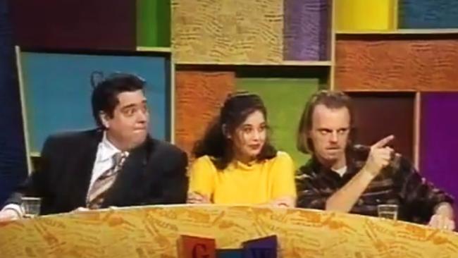 Fleet on Good News Week in 1996 with Mikey Robins and Tanya Bulmer.