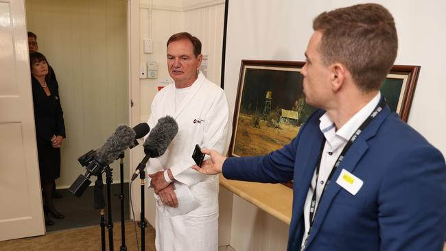 Former Ipswich mayor Paul Pisasale announced his resignation to a media conference at a private hospital in Ipswich. Picture: Peter Wallis