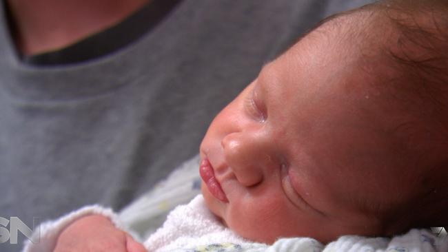 “I could have had everyone wiped from me”: Daniel Stirling holds baby Caleb. <i>Picture: Supplied by Channel Seven</i>