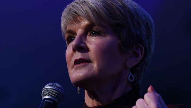 Former foreign minister Julie Bishop speaks at the QUT Business Leaders' Forum in Brisbane, Tuesday, June 25, 2019. (AAP Image/Dan Peled) NO ARCHIVING