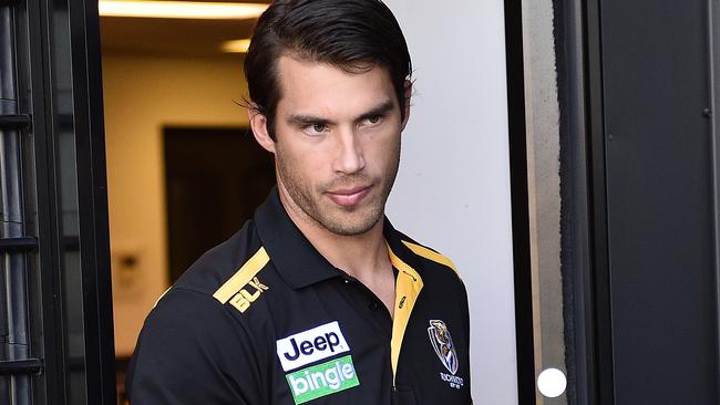 Richmond defender Alex Rance arrives at a media conference to apologise for striking Jack Watts.
