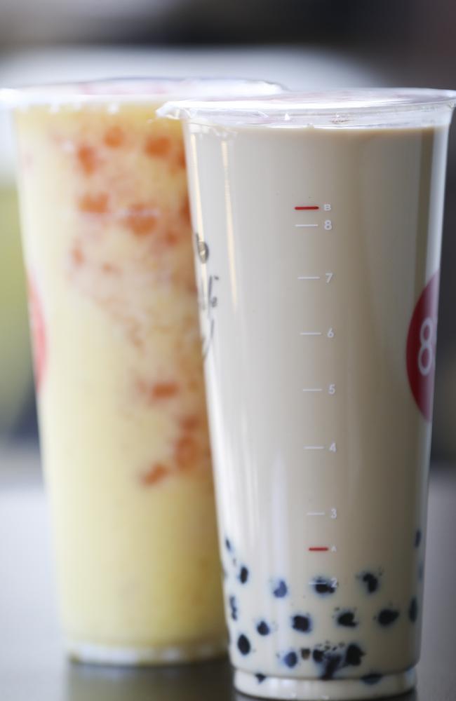 Bubble tea in plastic takeaway cups from a cafe in Waterloo. Picture: Dylan Robinson