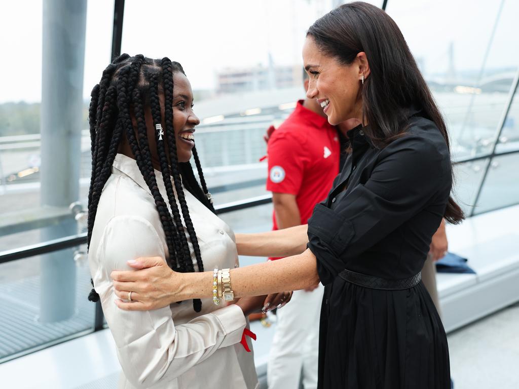 Meghan, Duchess of Sussex meets Glory Essien at the Friends @ Home Event at the Invictus Games. Picture: Chris Jackson/Getty Images for the Invictus Games Foundation