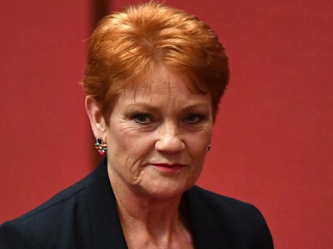 One Nation leader Senator Pauline Hanson leaves after speaking on immigration in the Senate chamber at Parliament House in Canberra, Thursday, October 19, 2017. (AAP Image/Mick Tsikas) NO ARCHIVING