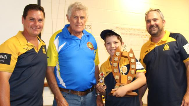 Frank McGrath Award for Best Team Man winner Jared West congratulated by Todd Keogh, Ken Johnston and Alastair Lewis. Picture: Supplied