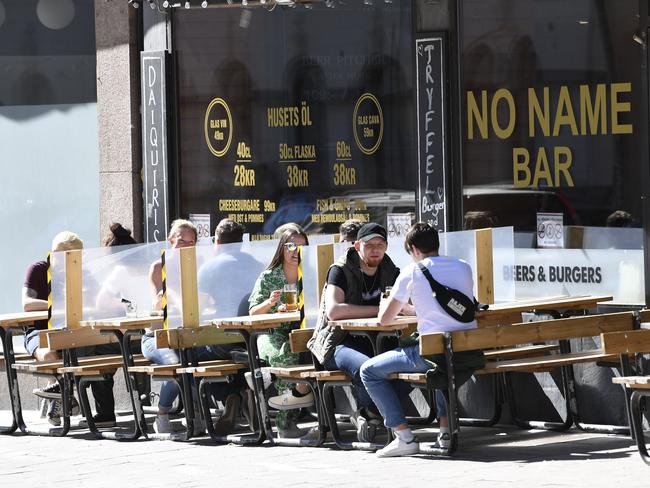 An outdoor restaurant in Sweden’s capital, Stockholm, last week. Picture: AFP