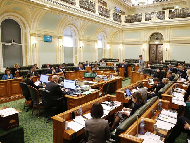 Question Time at the Queensland Parliament have Ministers seated one seat apart due to the Coronavirus (Covid 19), Brisbane 17th of March 2020.   (AAP Image/Josh Woning)