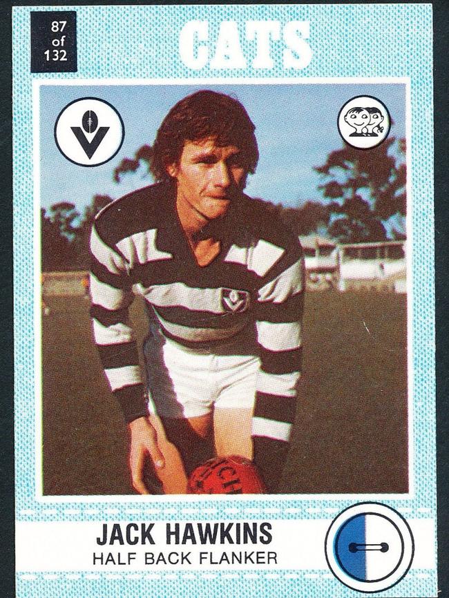 The footy card of Hawkins’ father, Jack.