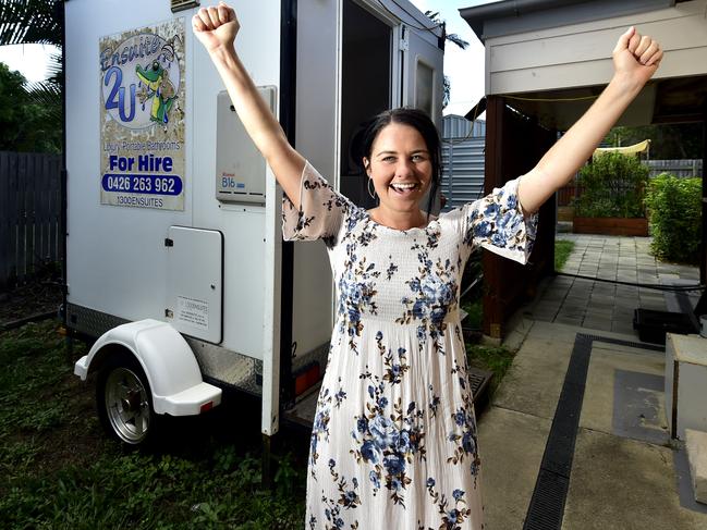 Railway Estate resident Sarah Little has been showering in her garden since the floods as her insurance company refused to pay her out because of historic termite damage at her house. After 14 months of fighting she has finally settled with the insurance for $210,000. PICTURE: MATT TAYLOR.