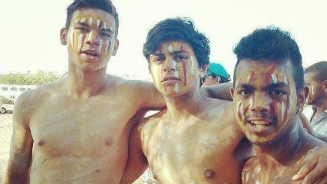 Richmond player Daniel Rioli, Sheldon Rioli and West Coast player Willie Rioli on the Tiwi Islands