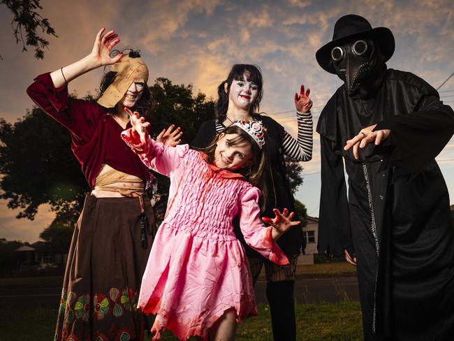 Celebrating Halloween are (from left) Elliot Mulligan, Olive Berwick, Emma White and Toby Mulligan, Thursday, October 31, 2024. Picture: Kevin Farmer