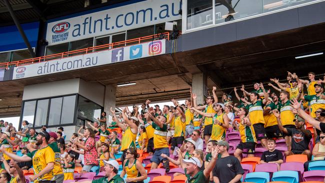 St Mary’s fans shot in the 2023-24 NTFL Women's Grand Final between PINT and St Mary's. Picture: Pema Tamang Pakhrin