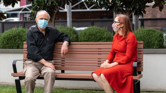 Julia Finn talks to Merrylands resident Tony Saliba in January. Picture: Monique Harmer