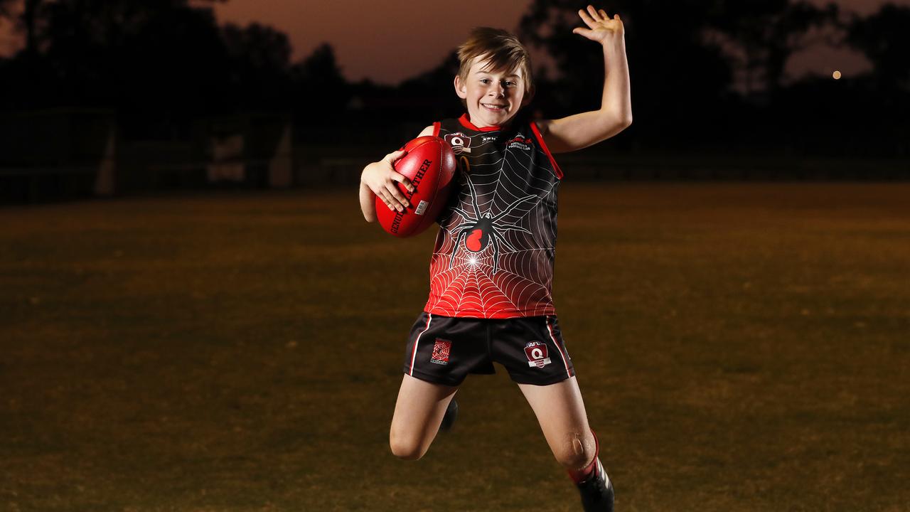 Ryden Clarke, 10, from the Jimboomba RedBacks Aussie rules club. Ryden featured in the Queensland government’s video trying to win the right to host the 2020 AFL Grand Final. Picture: Josh Woning