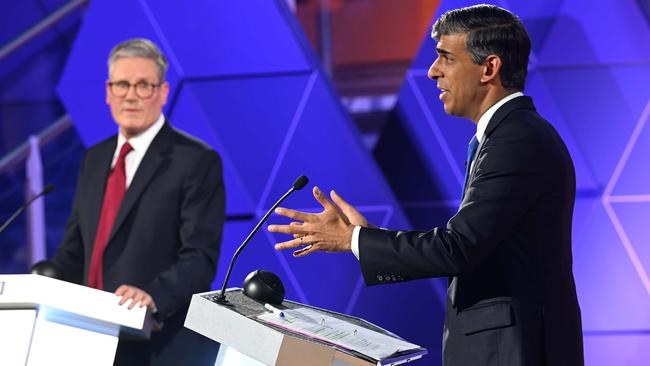 Keir Starmer and Rishi Sunak in their last debate before the election. Picture: BBC via Getty Images.